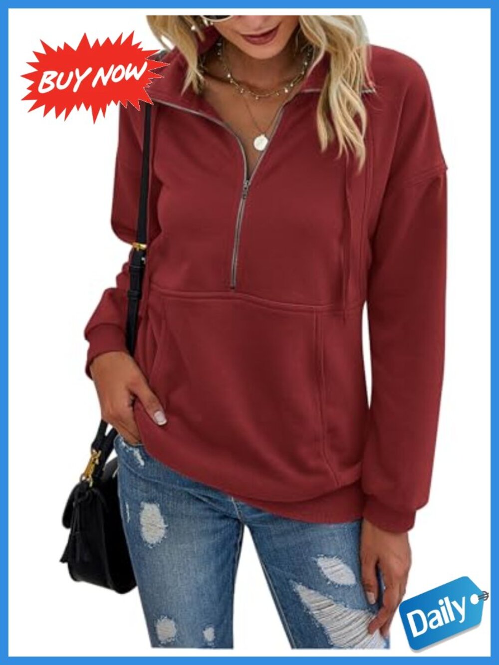 Women's Half Zip Sweatshirt Long Sleeve Pullover Top with Pocket
